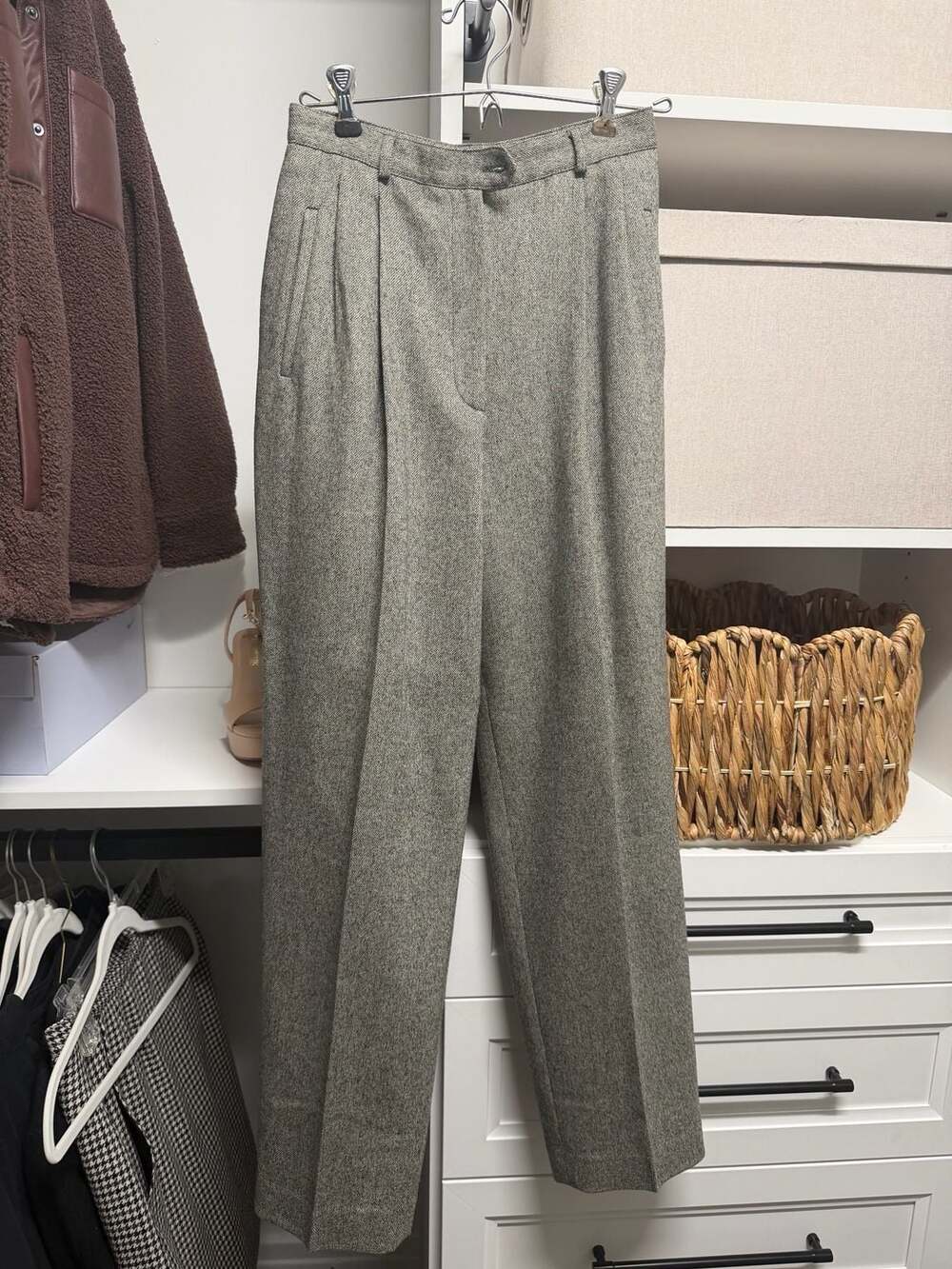 Lauren Ralph Lauren Petite Herringbone Pleated Wool Trousers Size 4P